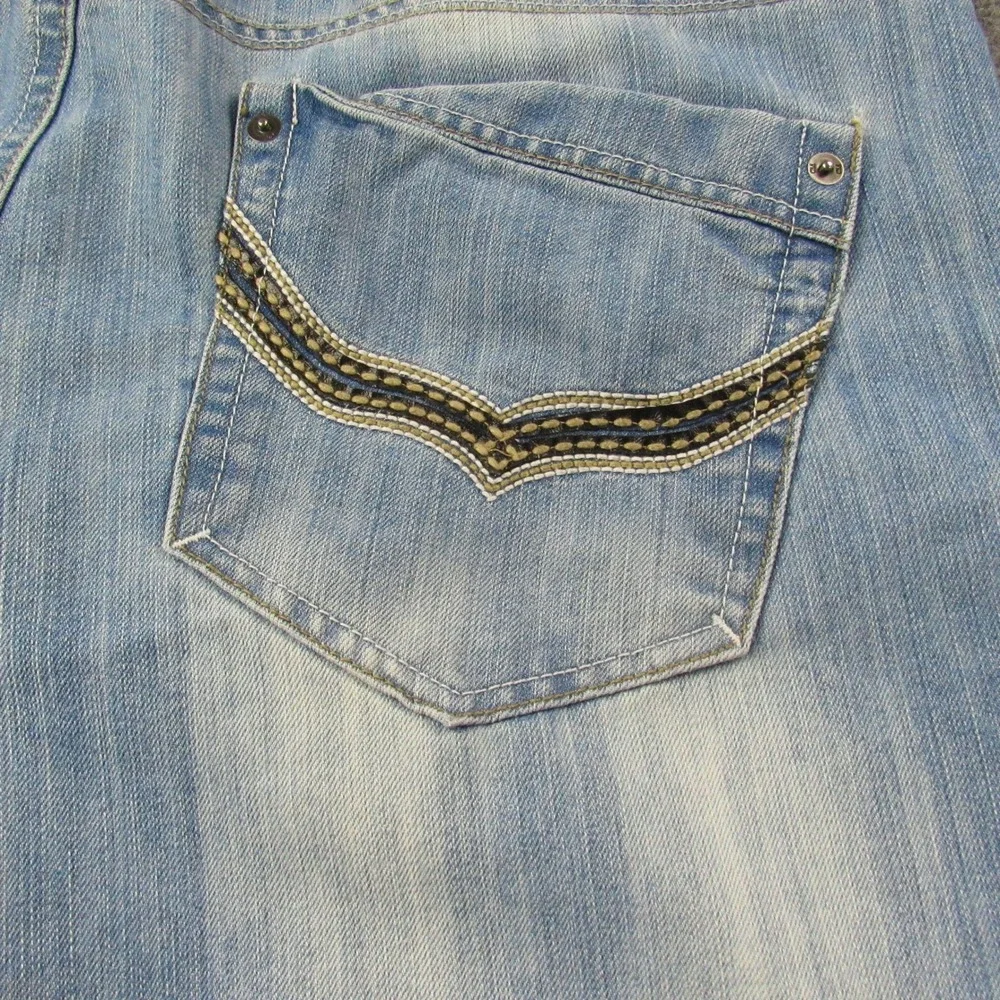 Centi-Meter Jeans Mens‎ 44x32 Light Wash Denim Jeans Embroidered Pockets